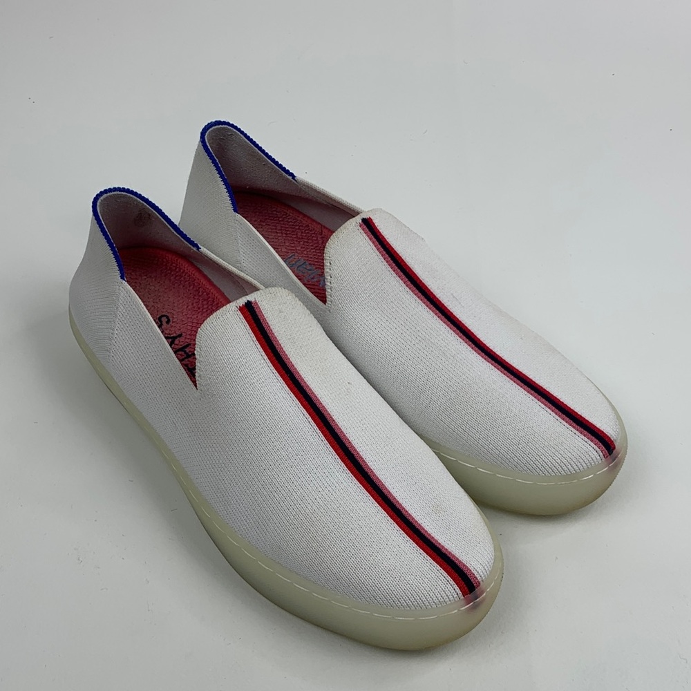 ROTHY'S X EVIAN Limited Edition White Slip On Sneakers Red Blue Trim 9.5